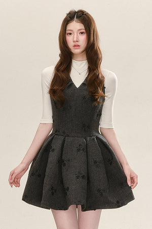 Gray Jacquard Sleeveless Dress