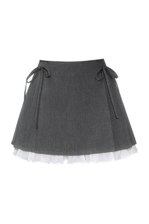 Gray Knit Vest Blouse and Skirt Set-Up