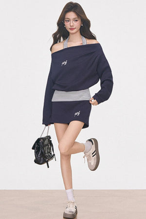 Gray Knitted Sporty Suit Set-Up