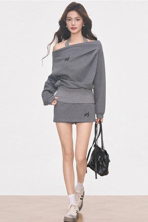 Gray Knitted Sporty Suit Set-Up