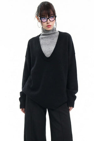 Gray Knitwear V-Neck Vest Set-Up