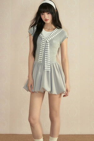 Gray Navy Collar Wrap Dress