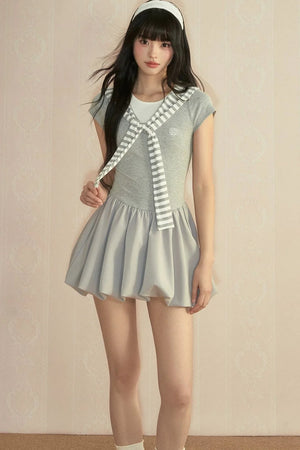 Gray Navy Collar Wrap Dress