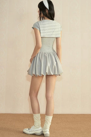 Gray Navy Collar Wrap Dress