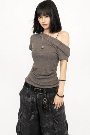 Gray Off-Shoulder Minimalist Top