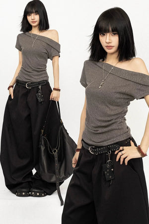 Gray Off-Shoulder Minimalist Top