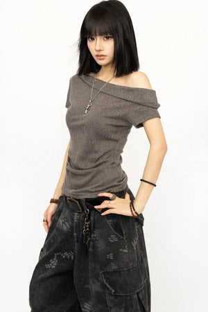 Gray Off-Shoulder Minimalist Top