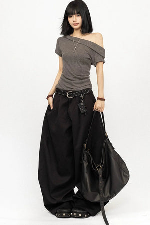Gray Off-Shoulder Minimalist Top