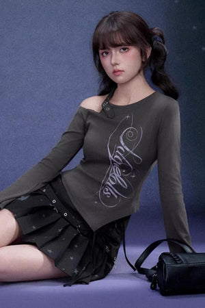 Gray Off-Shoulder T-Shirt Top