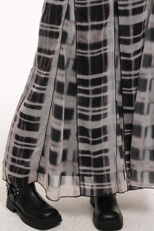 Gray Plaid Pleated Long Skirt