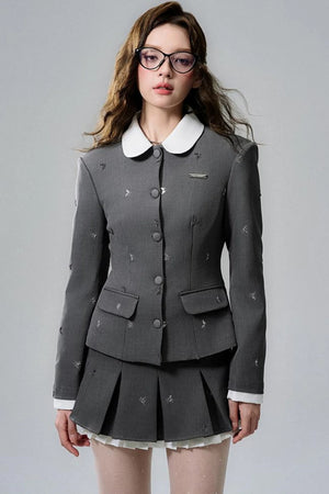 Gray Pleated Skirt Set-Up