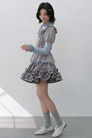 Gray Polka Dot Knitted Shirt Set-Up
