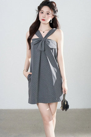 Gray Polka Dot Suspender Dress