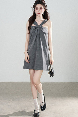 Gray Polka Dot Suspender Dress