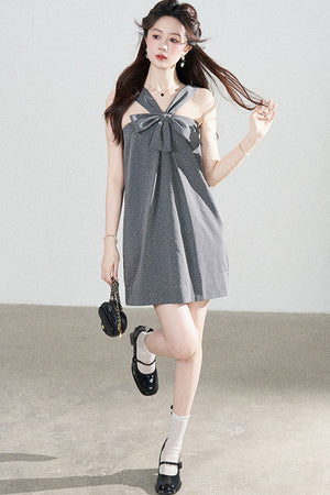 Gray Polka Dot Suspender Dress
