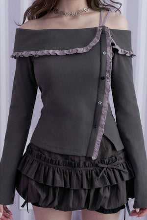 Gray Purple Off Shoulder Top