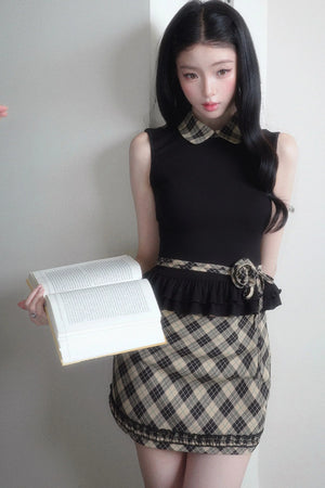 Gray Retro Plaid Two-Piece Set-Up