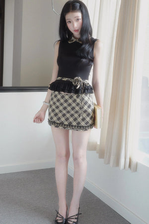 Gray Retro Plaid Two-Piece Set-Up