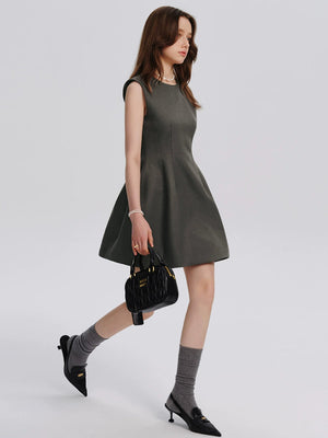 Gray Round Neck Sleeveless Dress