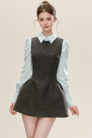Gray Sleeveless Tank Dress and Blue Shirt Set-Up