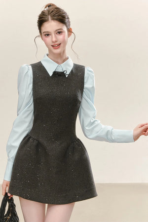 Gray Sleeveless Tank Dress and Blue Shirt Set-Up