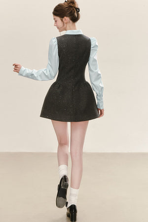 Gray Sleeveless Tank Dress and Blue Shirt Set-Up