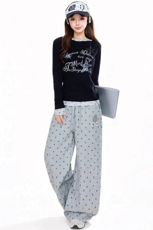 Gray Star Print Sweatpants