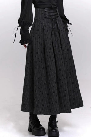 Gray Striped A-Line Skirt