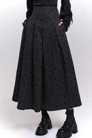 Gray Striped A-Line Skirt