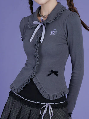 Gray Sweet Cardigan Top