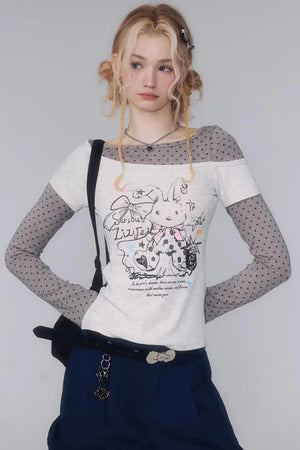 Gray Tone Rabbit Print Top