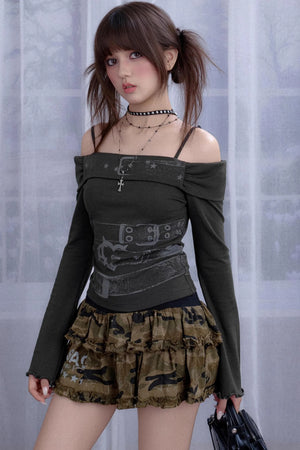 Gray Waist Belt Top