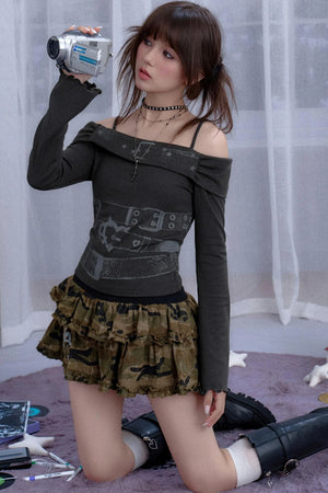 Gray Waist Belt Top
