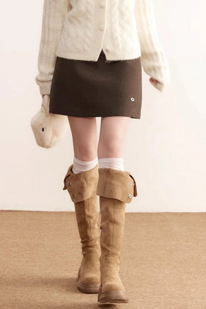 Gray Wool A-Line Skirt