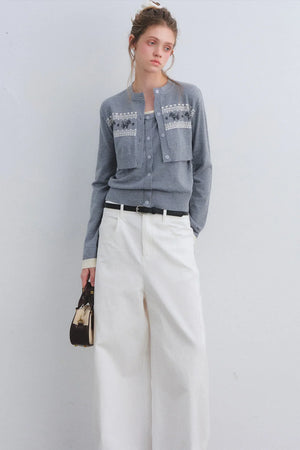 Gray Wool Knit Cardigan Set