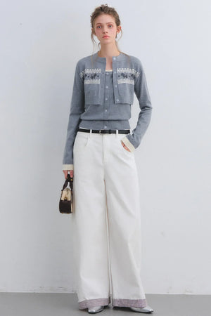 Gray Wool Knit Cardigan Set