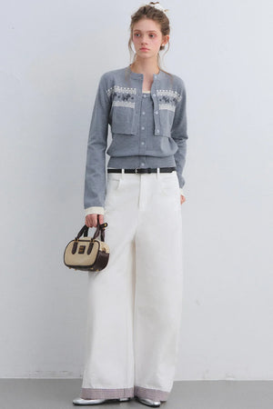 Gray Wool Knit Cardigan Set