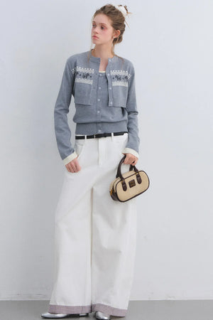 Gray Wool Knit Cardigan Set