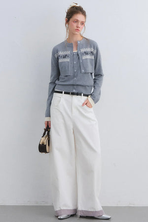 Gray Wool Knit Cardigan Set
