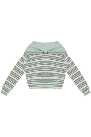 Green Bow Striped Knit T-Shirt Top