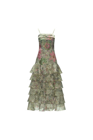 Green Floral Strapless Dress