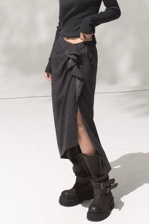 Green Oak Gray Pleated Skirt