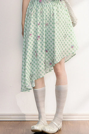 Green Plaid Floral Lace Dress