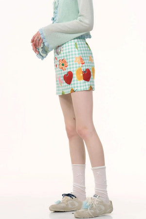 Green Plaid High-Waisted Skirt