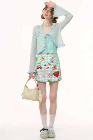 Green Plaid High-Waisted Skirt