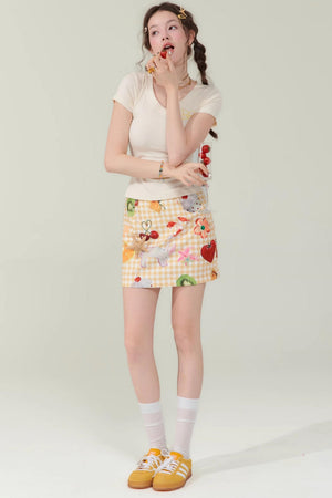 Green Plaid High-Waisted Skirt