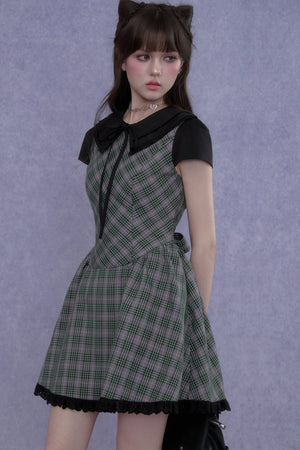 Green Plaid Peter Pan Dress