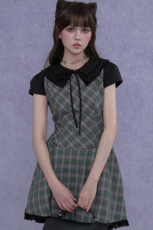Green Plaid Peter Pan Dress
