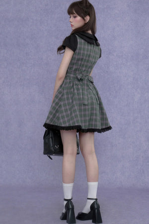 Green Plaid Peter Pan Dress
