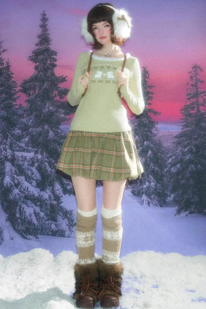 Green Plaid Woolen Skirt